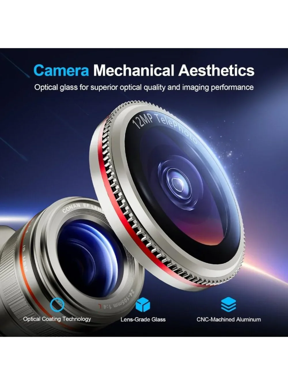 2-Pack Shatterproof Camera Lens Protector for iPhone 16/15/14 Pro Max & Pro, 9H